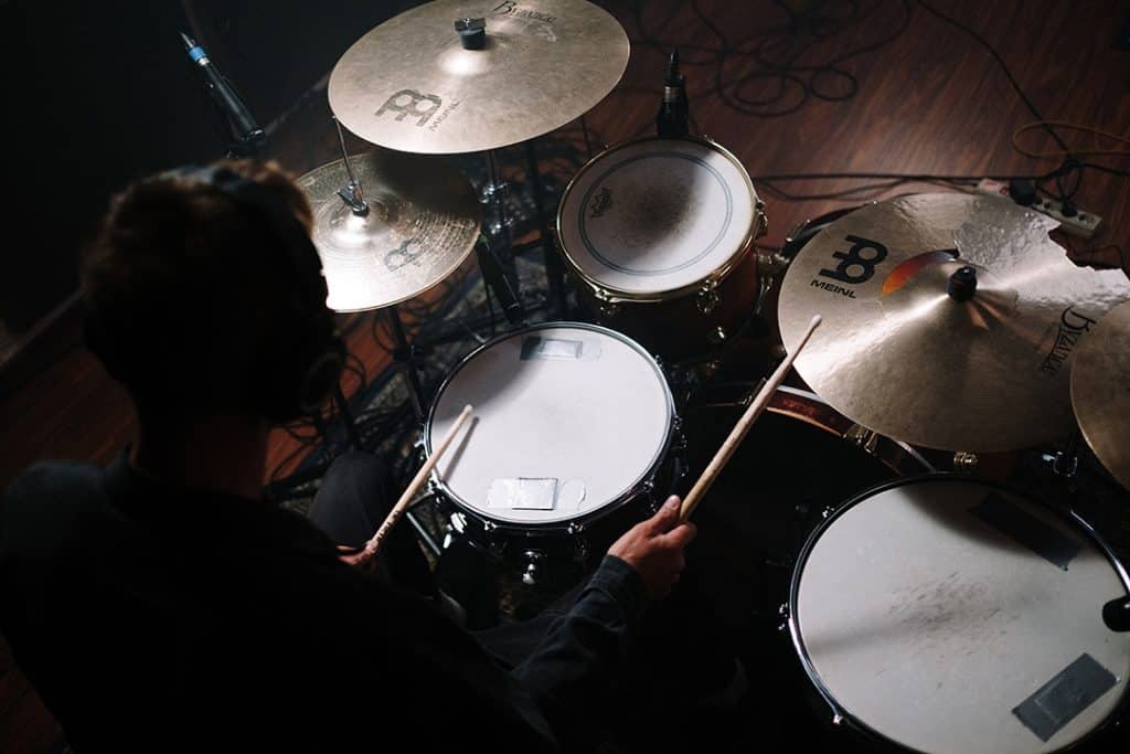 Overhead shot of playing drums