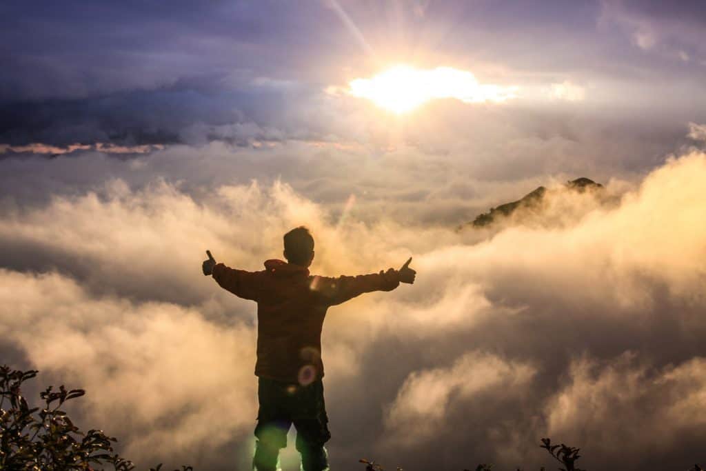 Thumbs Up in the Mountains Sunrise