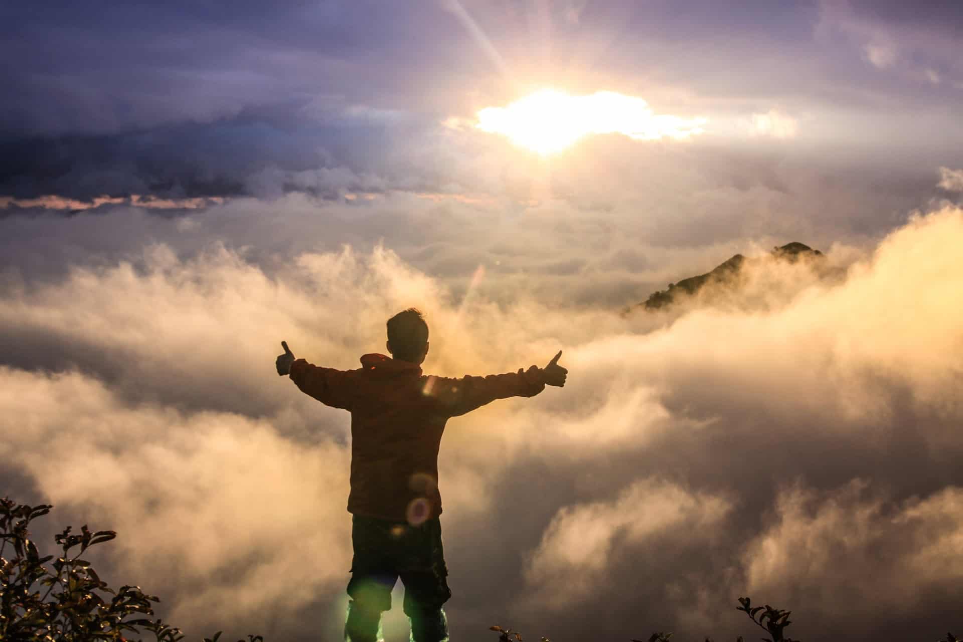 Thumbs Up in the Mountains Sunrise