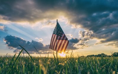 USA Flag in a Field Sunset