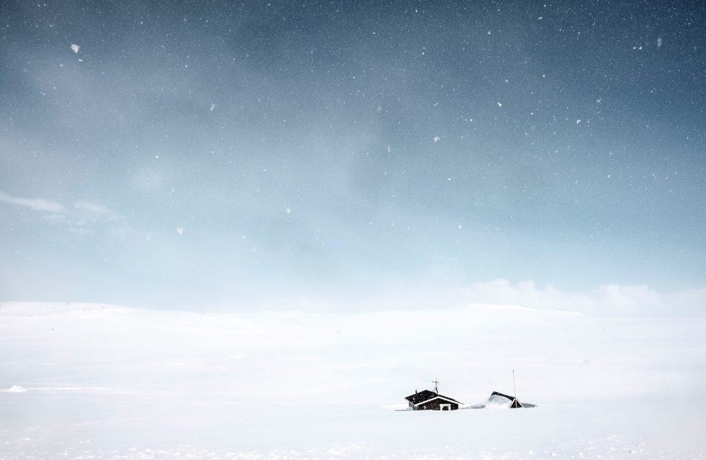 Home in the Middle Of Nowhere Snow Blue White