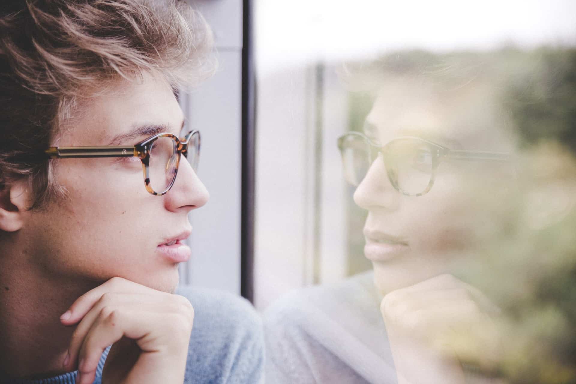 Person Looking out Window Reflection Glasses Person Looking out Window Reflection Glasses