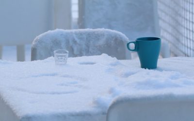 Outdoor Table Covered in Snow Coffe Mug Tea