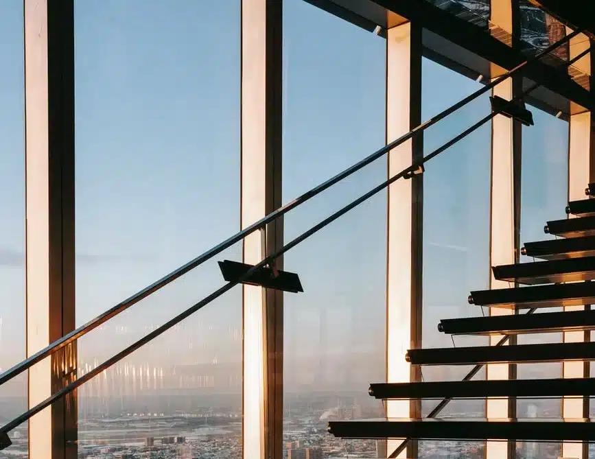 Stairs city glass sunset