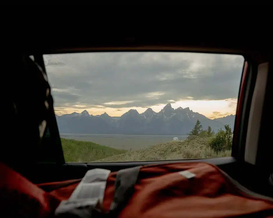 Tetons mountains window car
