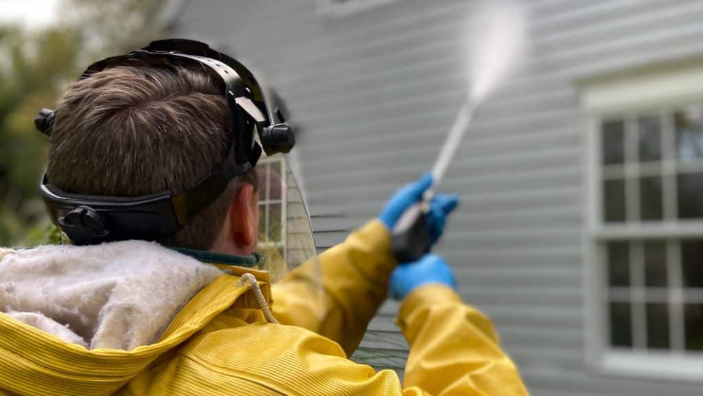 pressure washing house