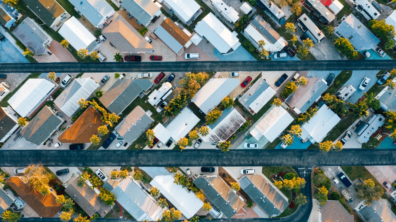 neighborhood aerial with roads