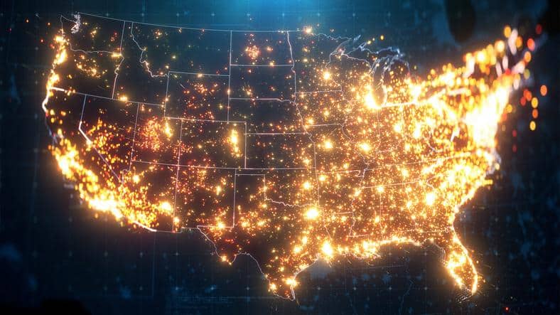 USA United States of America Map Lights Night