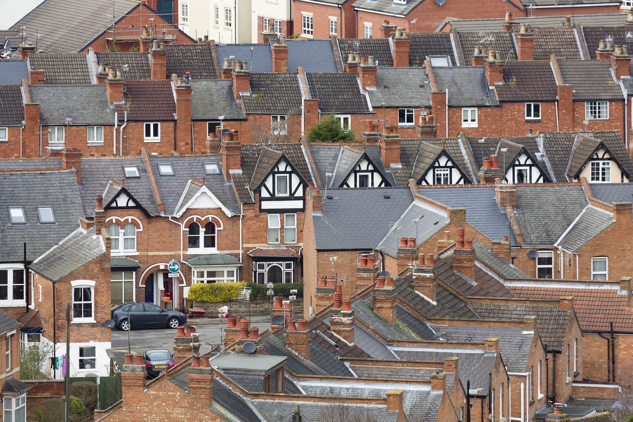 Rows of suburban terraced houses Warwick UK