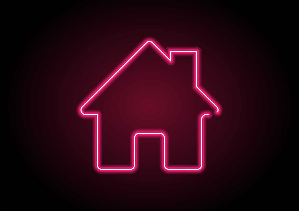 Red Home Icon Neon Light On Black Wall