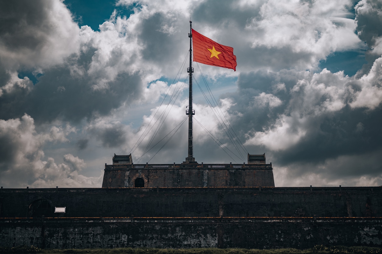 Vietnamese flag at the Old Citadel of Hue, Vietnam