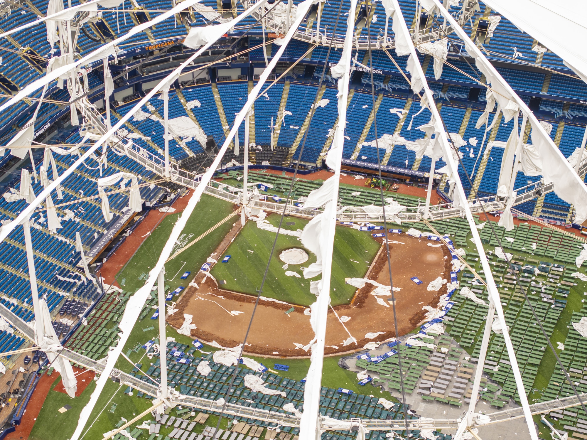 Tropicana Field Stadium St Petersburg Florida aftermath from Hurricane Milton 2024