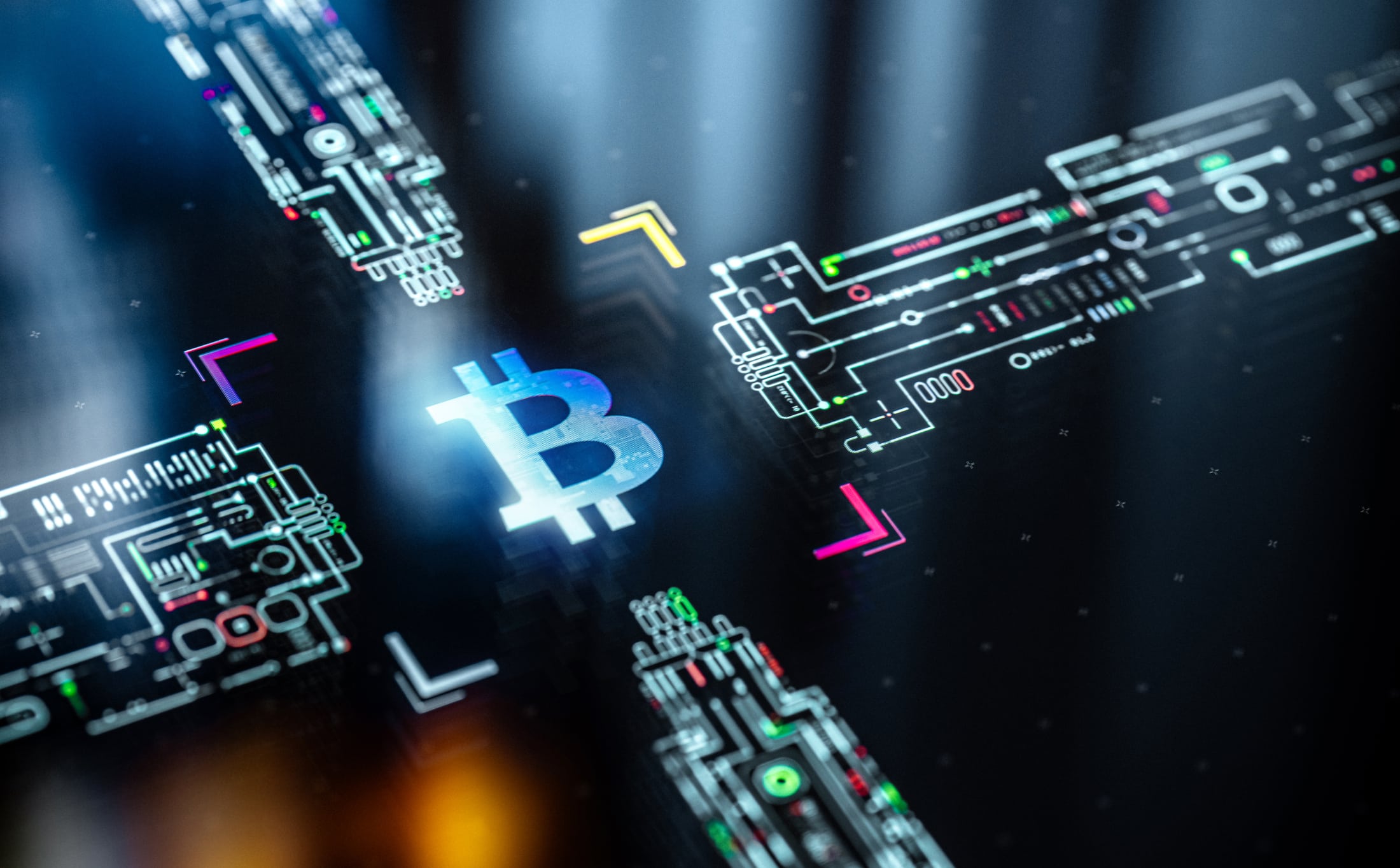 Bitcoin symbol on digital display. Crypto currency and digital wallets background. Block chain in world of technological progress and innovation Da-Kuk / Getty Images