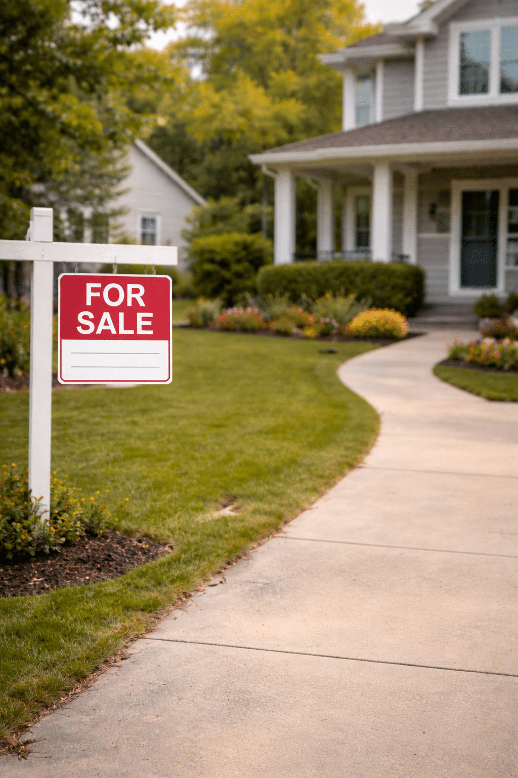 Home for sale with inviting landscape