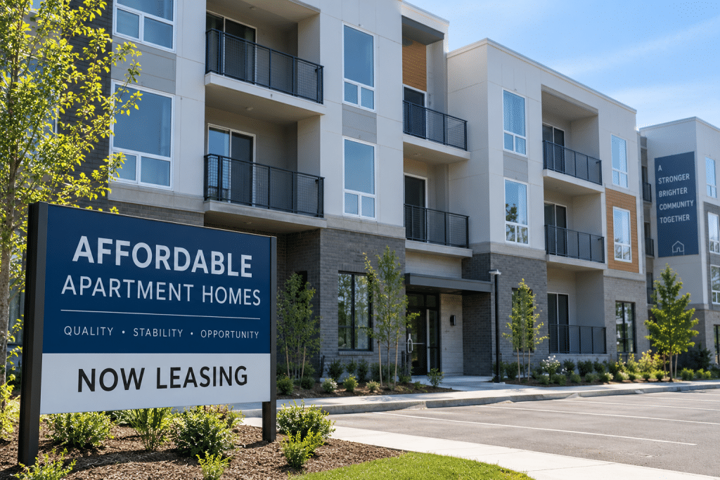Newly constructed affordable apartment development illustrating the mismatch between available units and extremely low-income housing needs