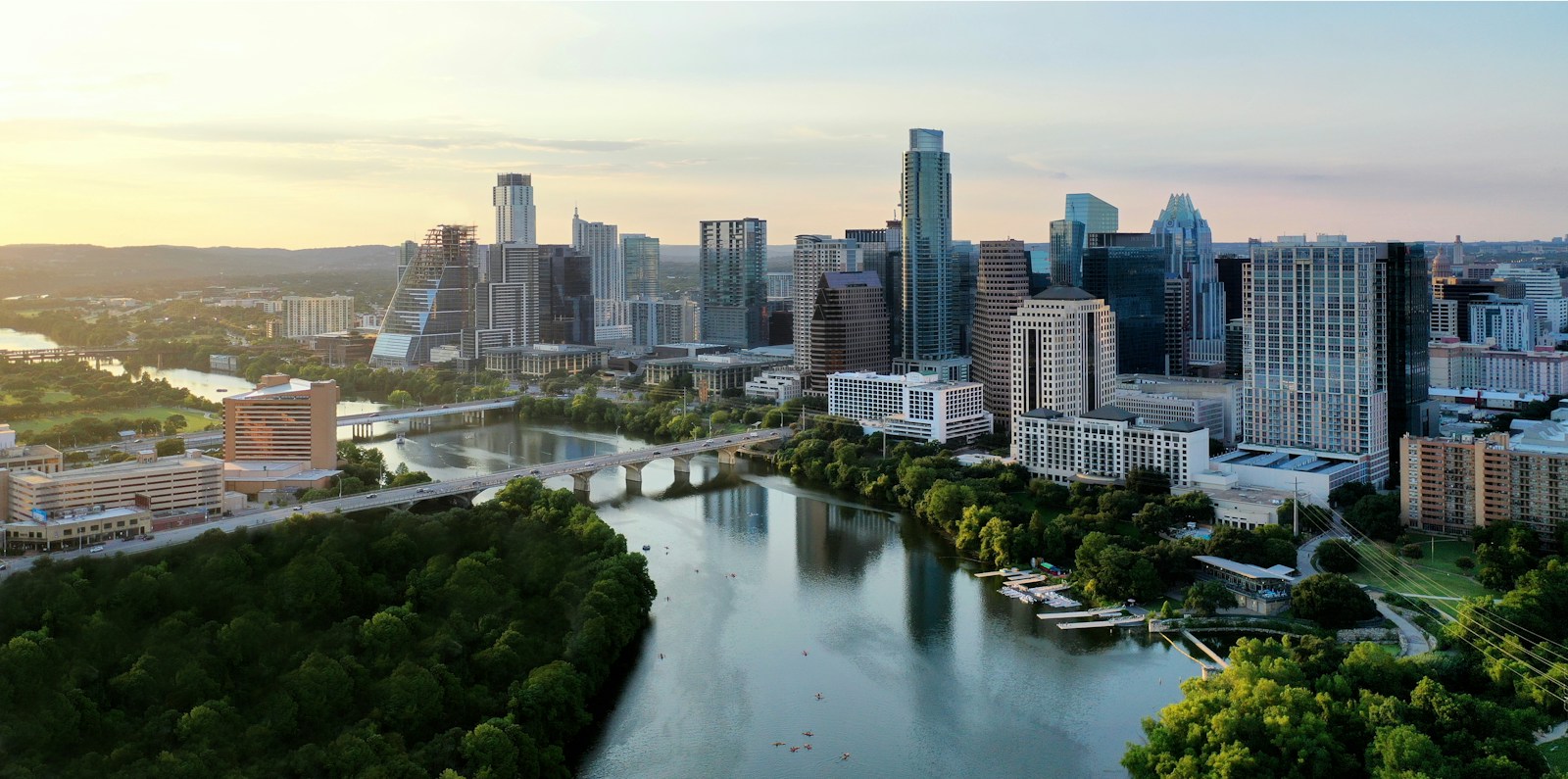 Aerial view of Austin, Texas, illustrating the housing market where Airbnb's first Housing Accelerator investment is located.