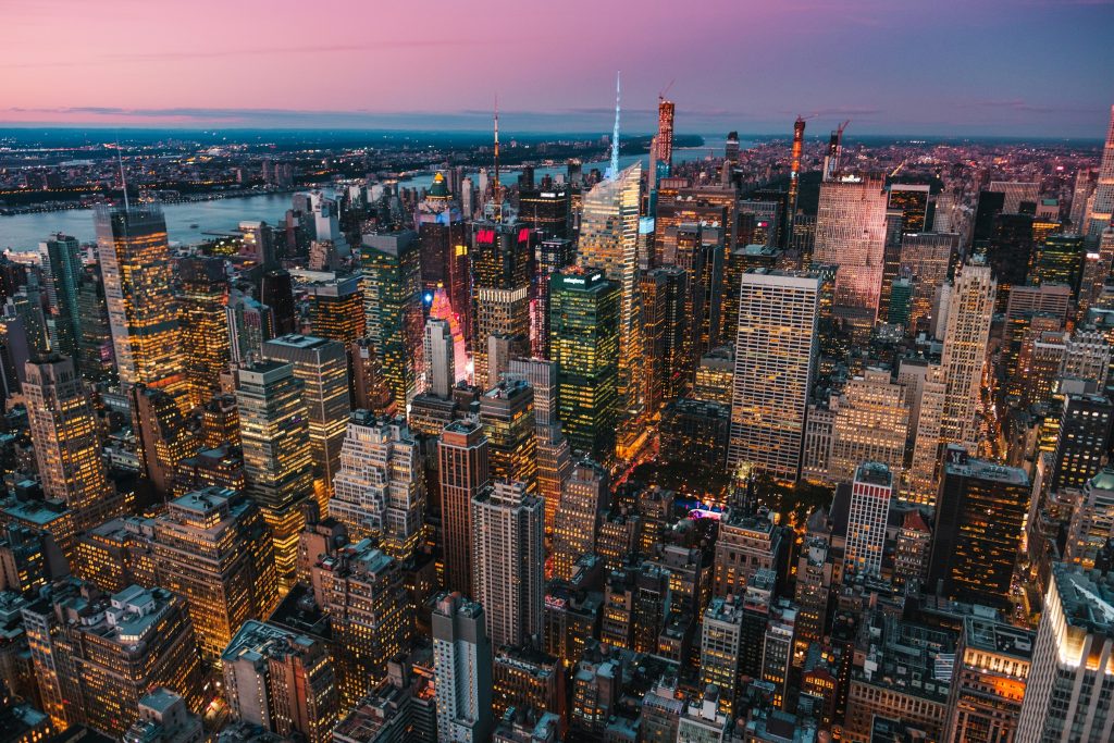 Aerial view of Manhattan residential towers and Central Park in New York City