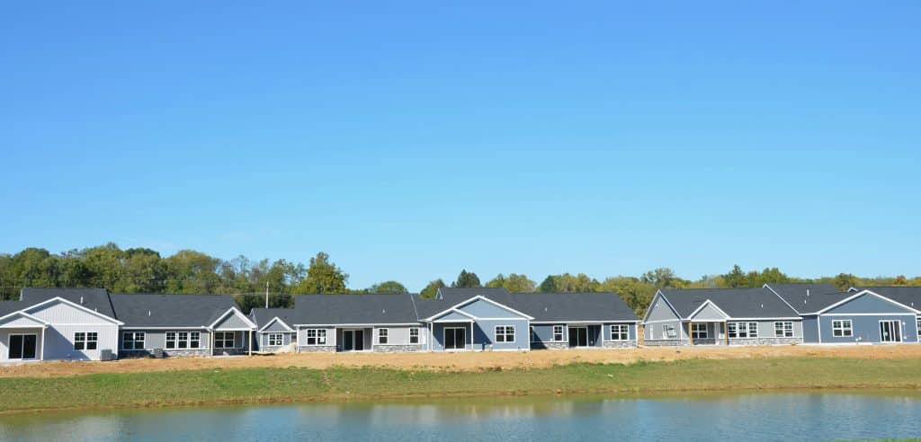 Rows of newly constructed homes in a residential development