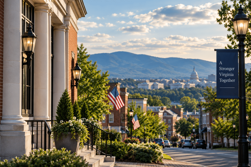 Virginia community banking and real estate landscape illustrating the $253 million merger of John Marshall Bancorp and Bank of Clarke parent Eagle Financial Services