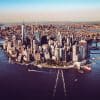 Aerial view of dense Lower Manhattan buildings