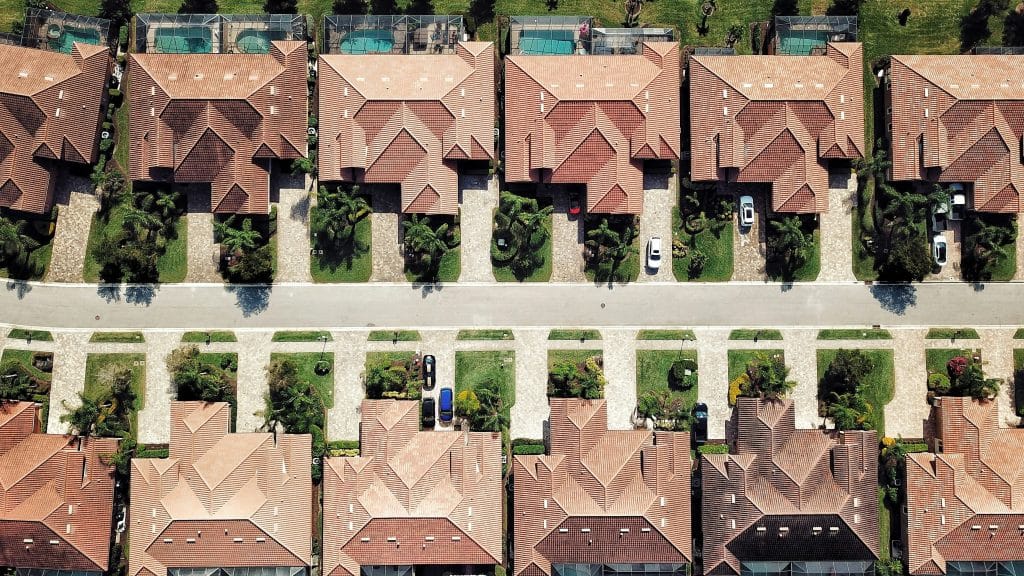 Aerial view of a large residential neighborhood