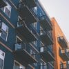 Colorful multistory apartment building facade