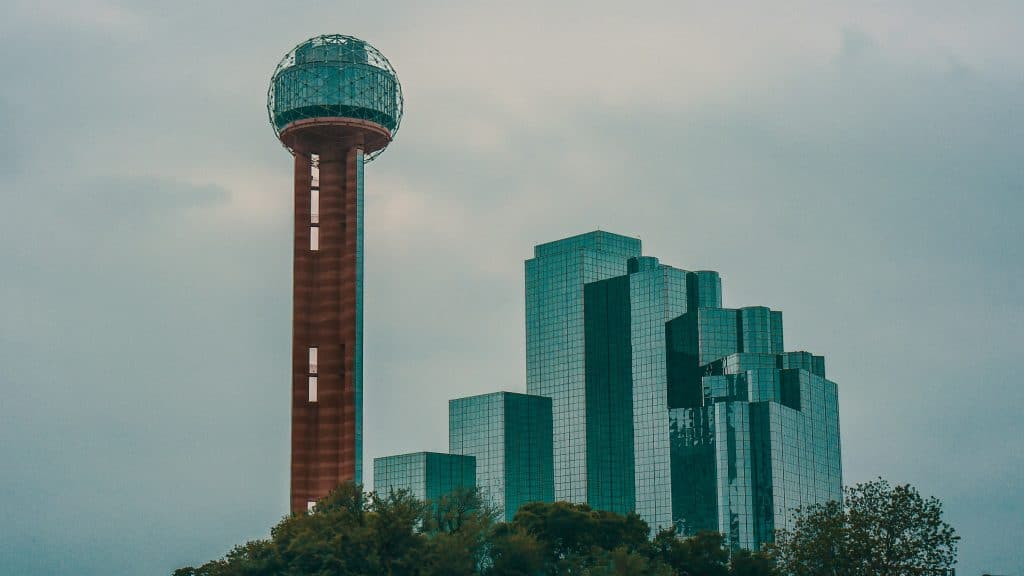 Dallas skyline with Reunion Tower and surrounding buildings
