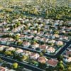 Aerial view of a residential neighborhood illustrating detached-home rental communities