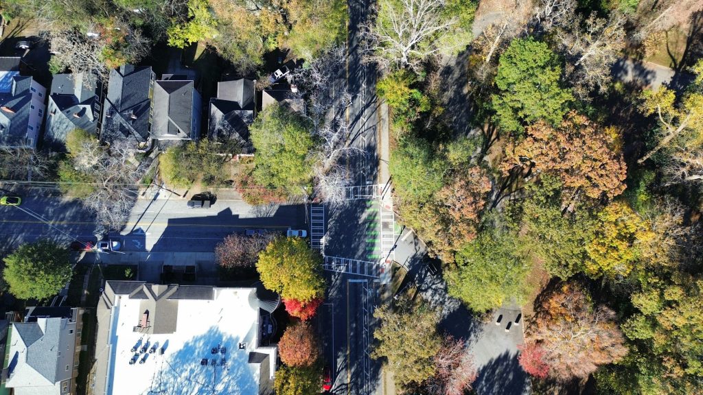 Aerial view of Atlanta neighborhoods and skyline illustrating Westside housing assistance; not a specific Westside Future Fund project