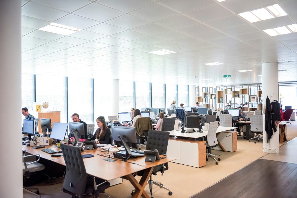 Mortgage professionals working in an office