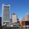 Federal Reserve Bank of Boston building viewed across Fort Point Channel in Boston