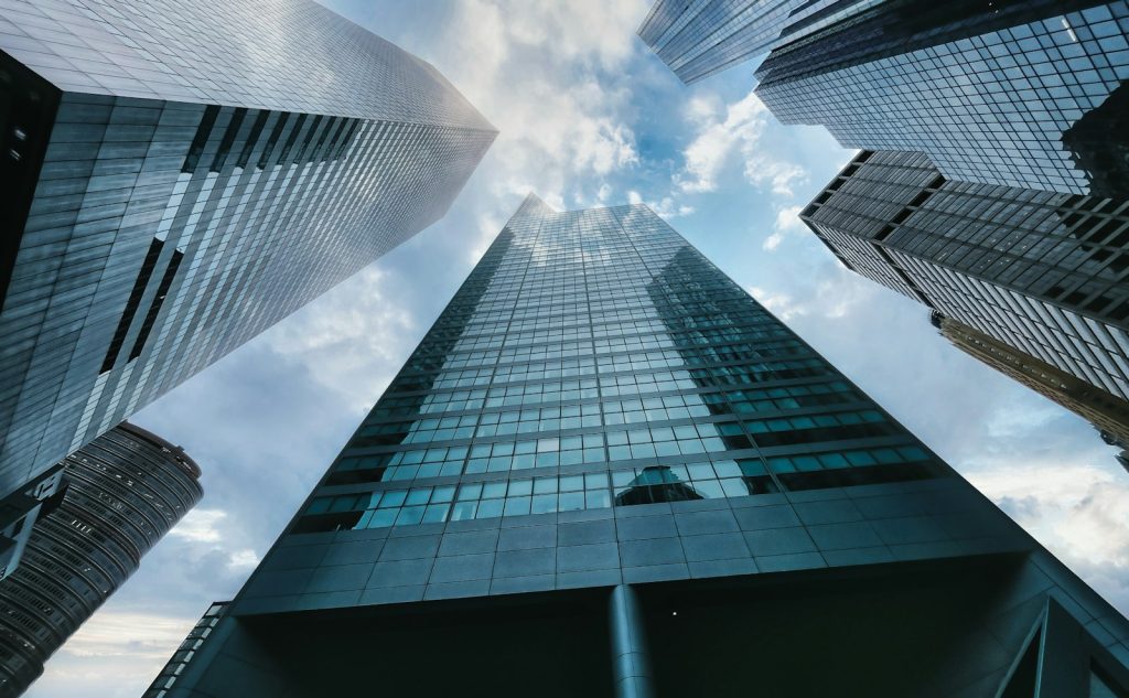 Office skyscraper viewed from below