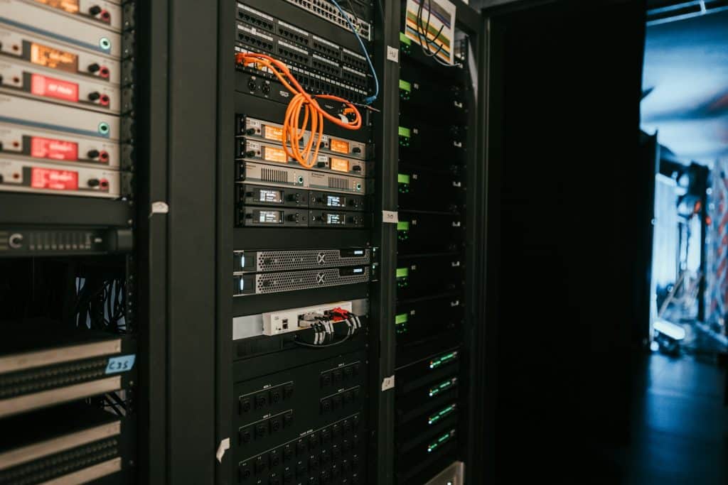 Racks of computing servers in a data center, illustrative image for commercial mortgage-backed securities pricing