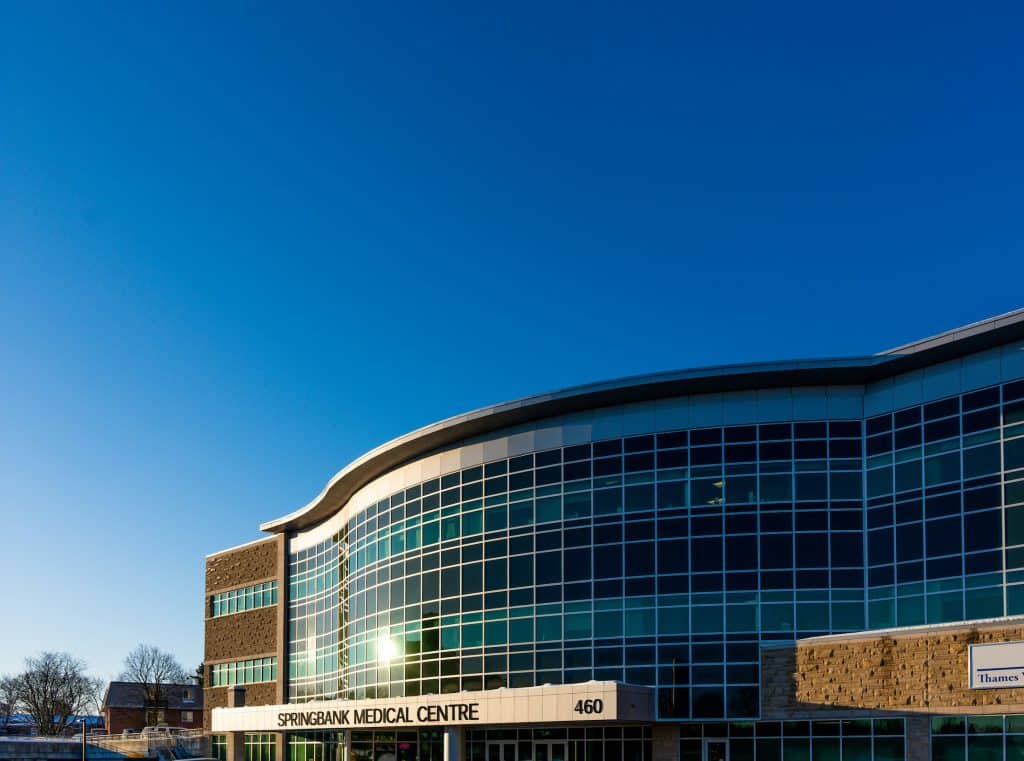 Contemporary medical building exterior illustrating medical office leasing; not an identified Healthcare Realty property
