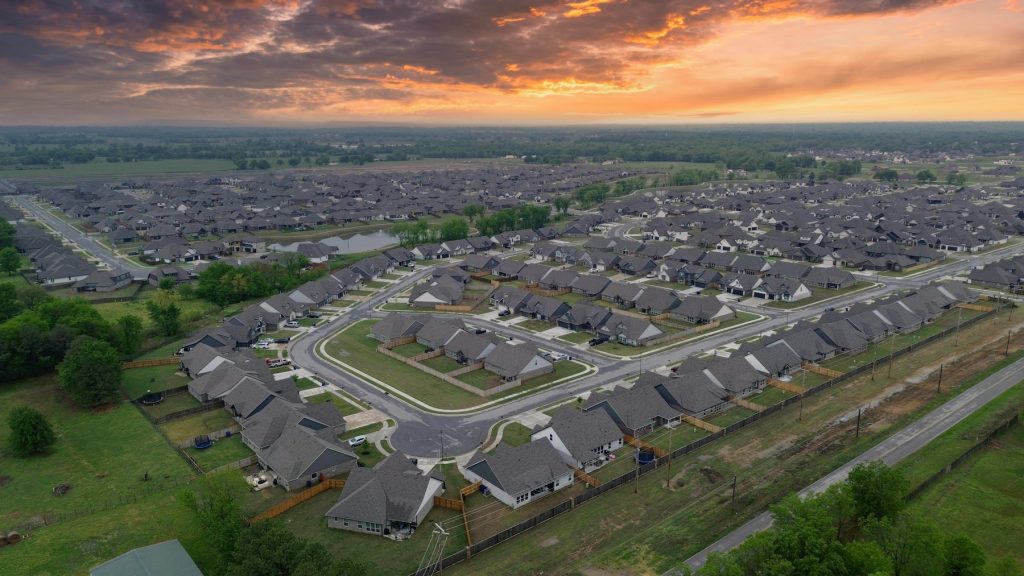 Aerial view of a newly developed residential neighborhood in Oklahoma illustrating new-home construction