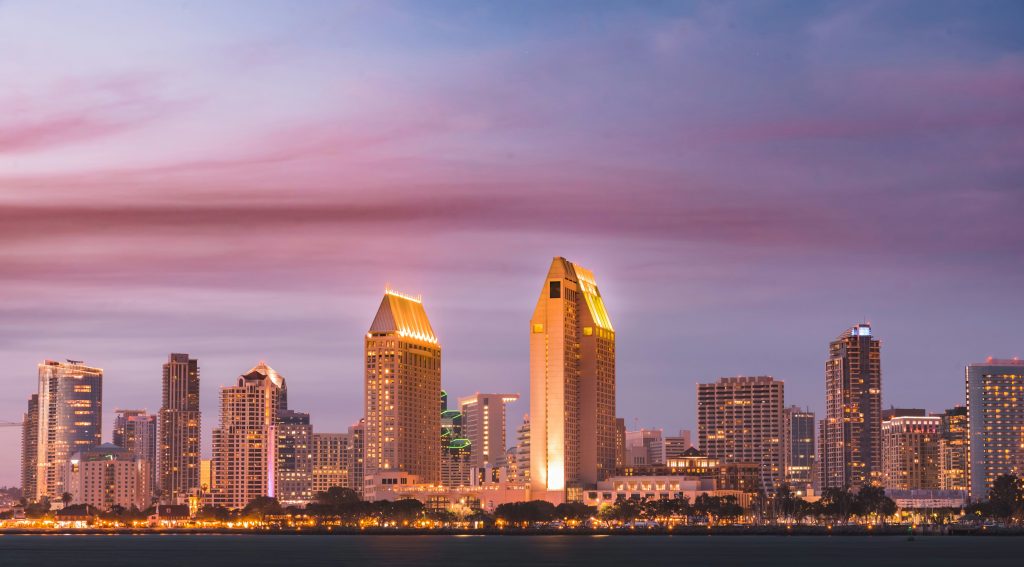 San Diego skyline representing the Midway Rising housing redevelopment