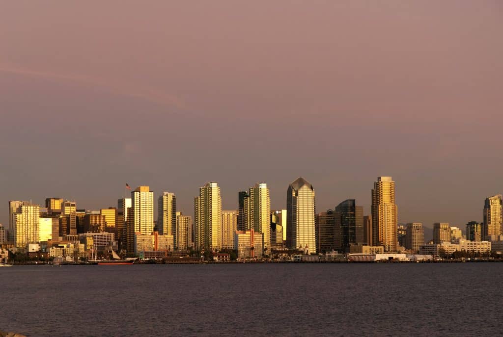 San Diego skyline, illustrative location image; not the acquired 525 Olive building