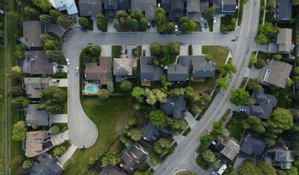 Aerial view of a suburban neighborhood illustrating single-family rental homes, not Millrose properties