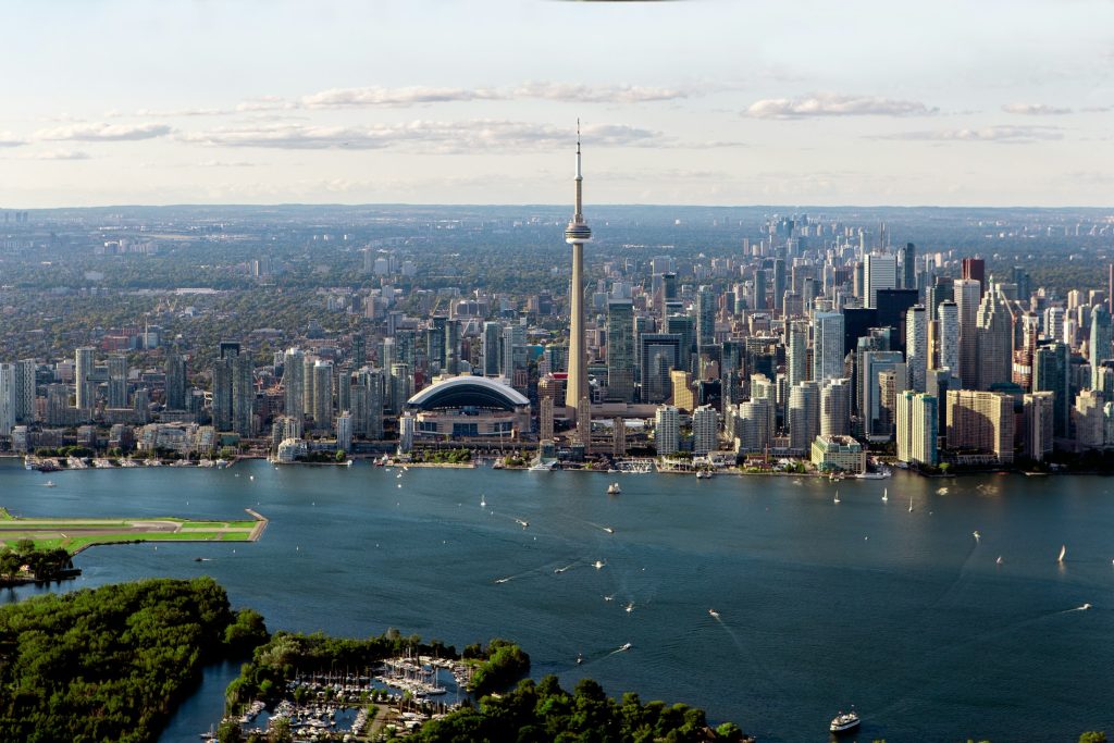 Aerial view of Toronto office towers, illustrating Canadian commercial property markets