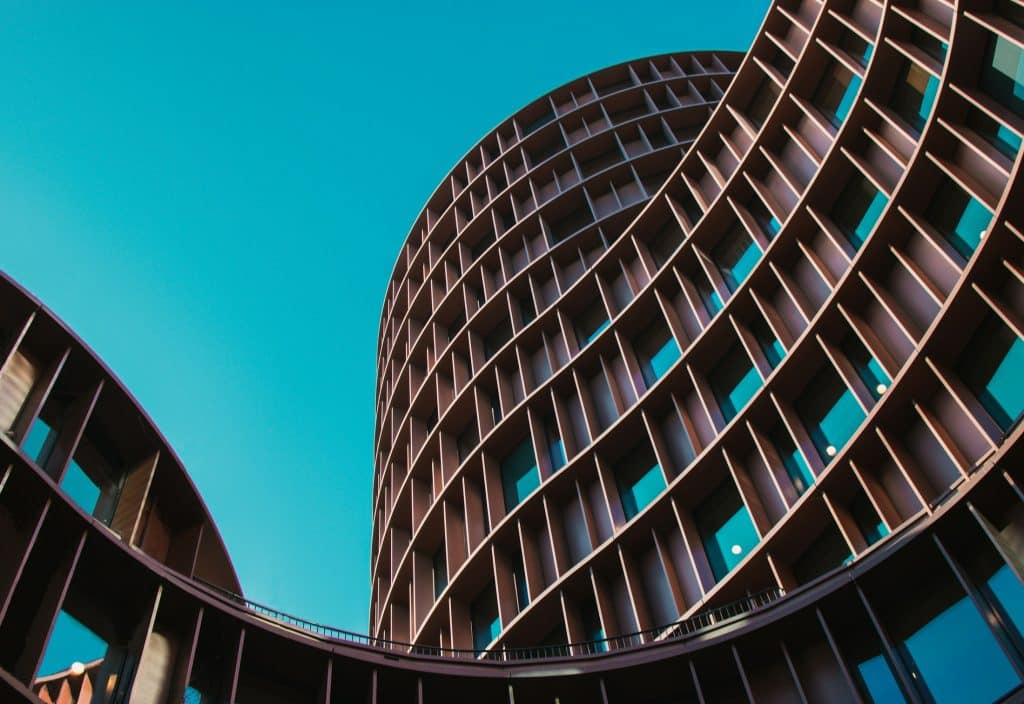 Urban office building illustrating bank commercial loan activity